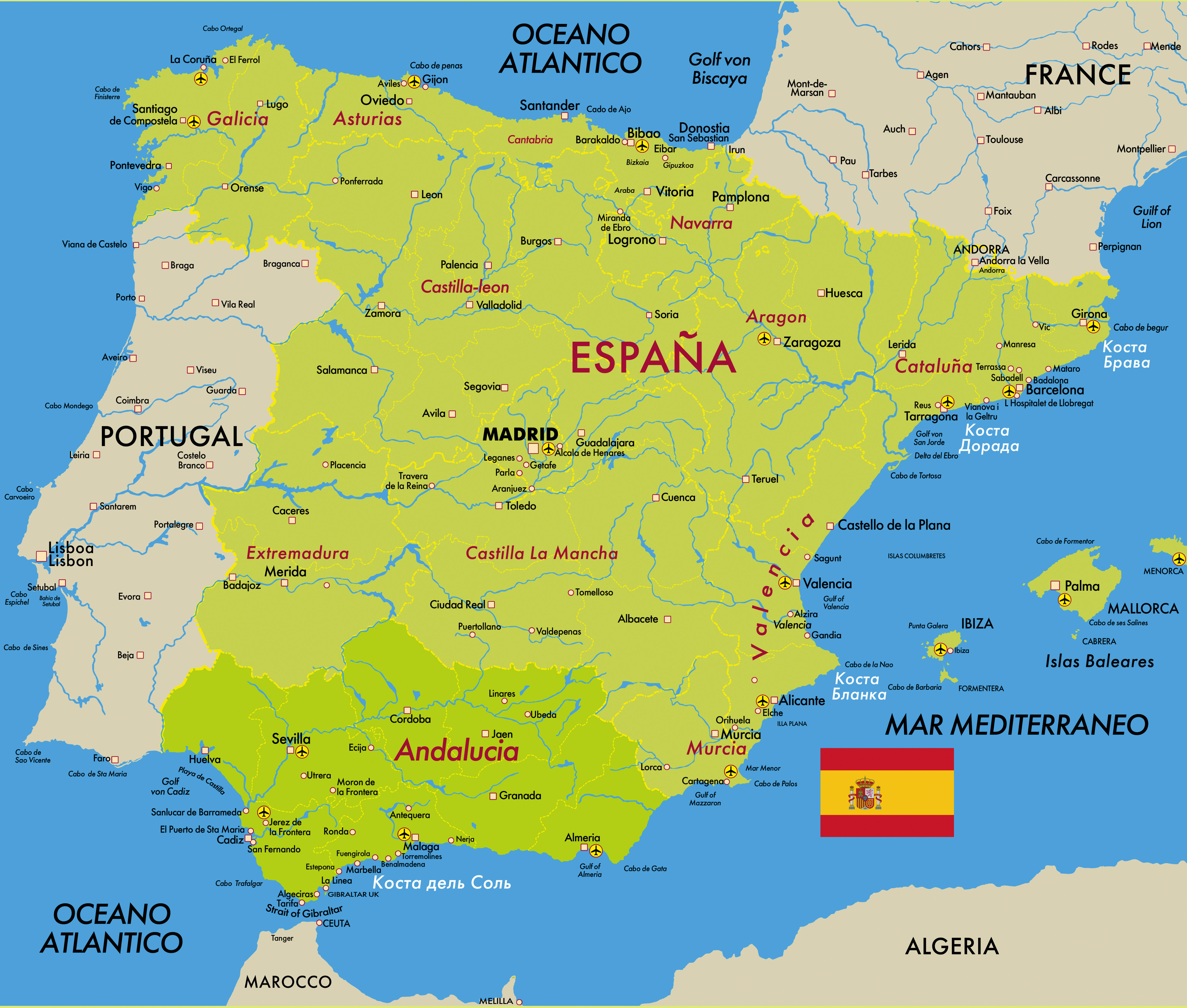 Карта Испании, курорты Испании